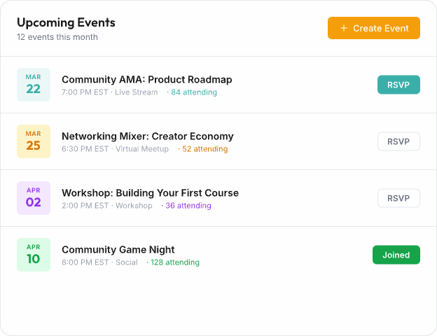 Events calendar preview